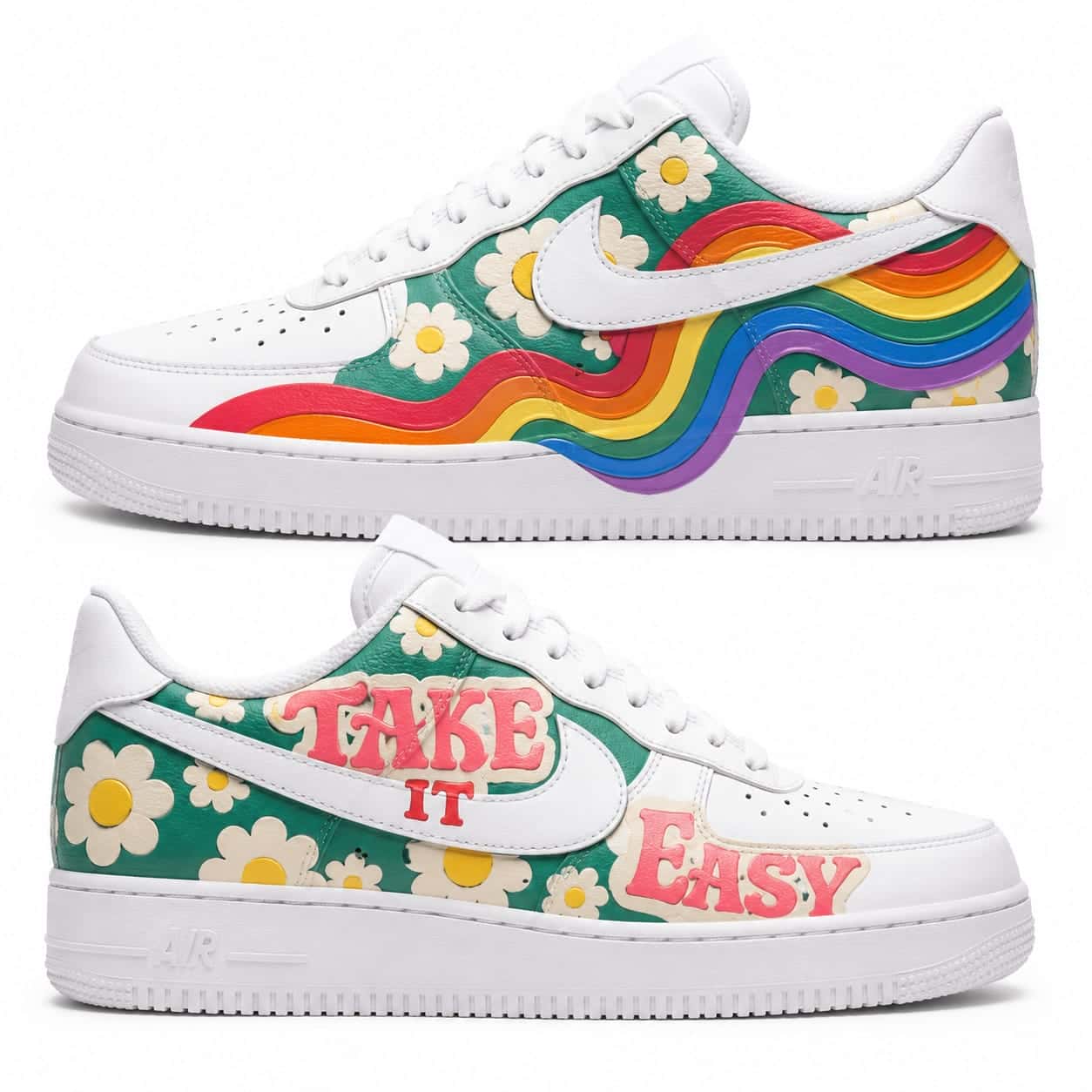 Take It Easy Rainbow Daisy Custom Sneakers