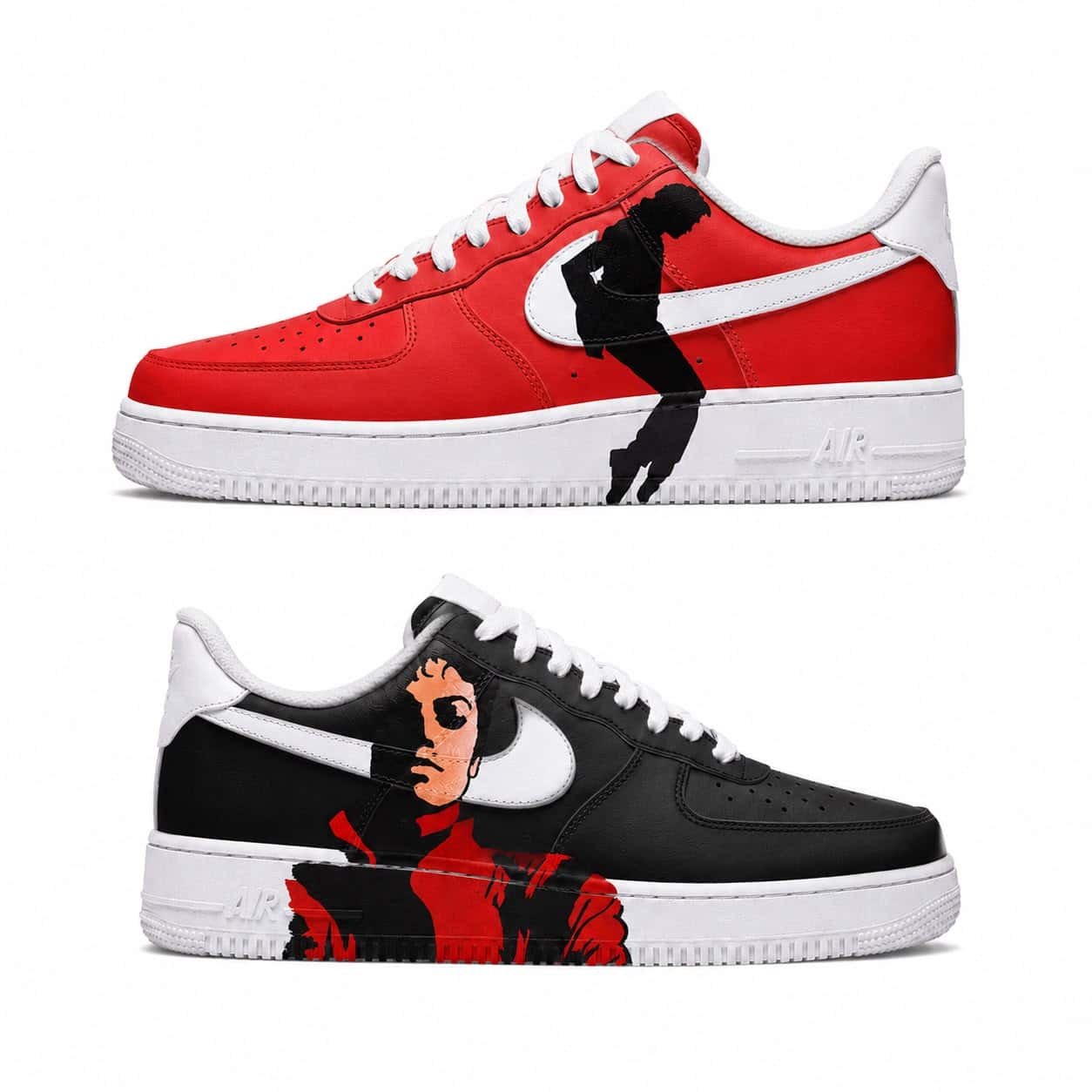Michael Jackson Red & Black Hand-Painted Air Force 1s