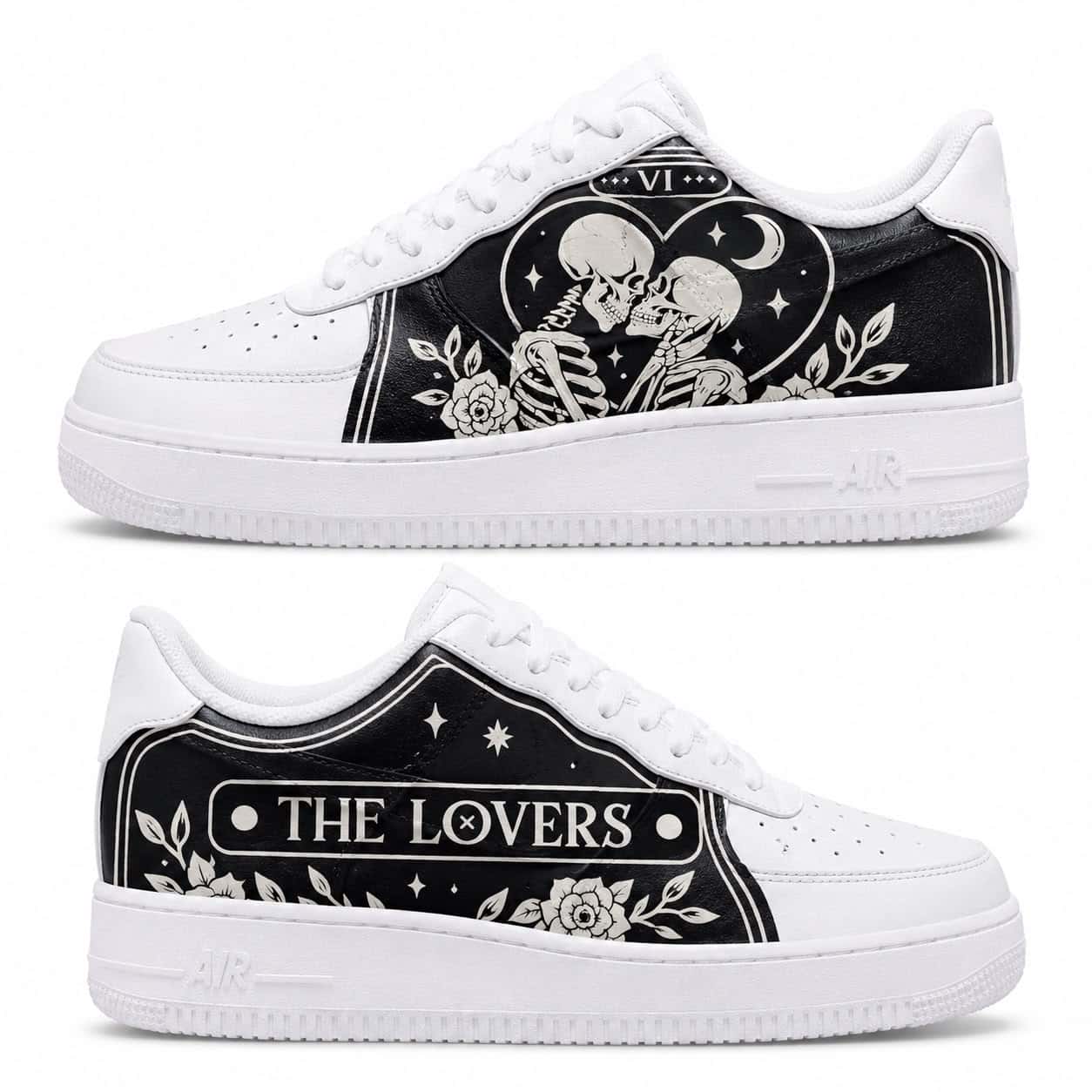 The Lovers Tarot Skeleton Hand-Painted Air Force 1s