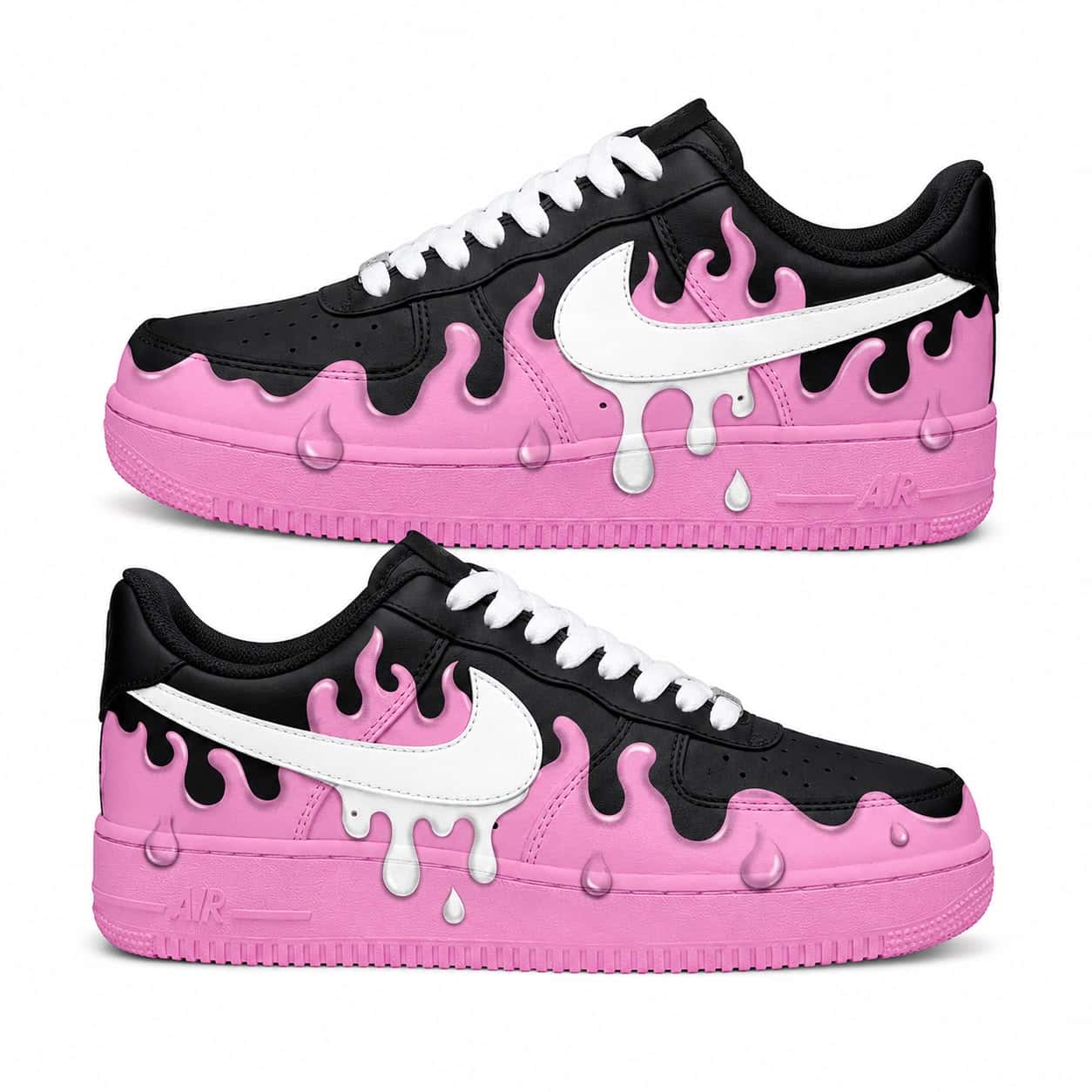 Pink Flame Drip Hand-Painted Air Force 1s