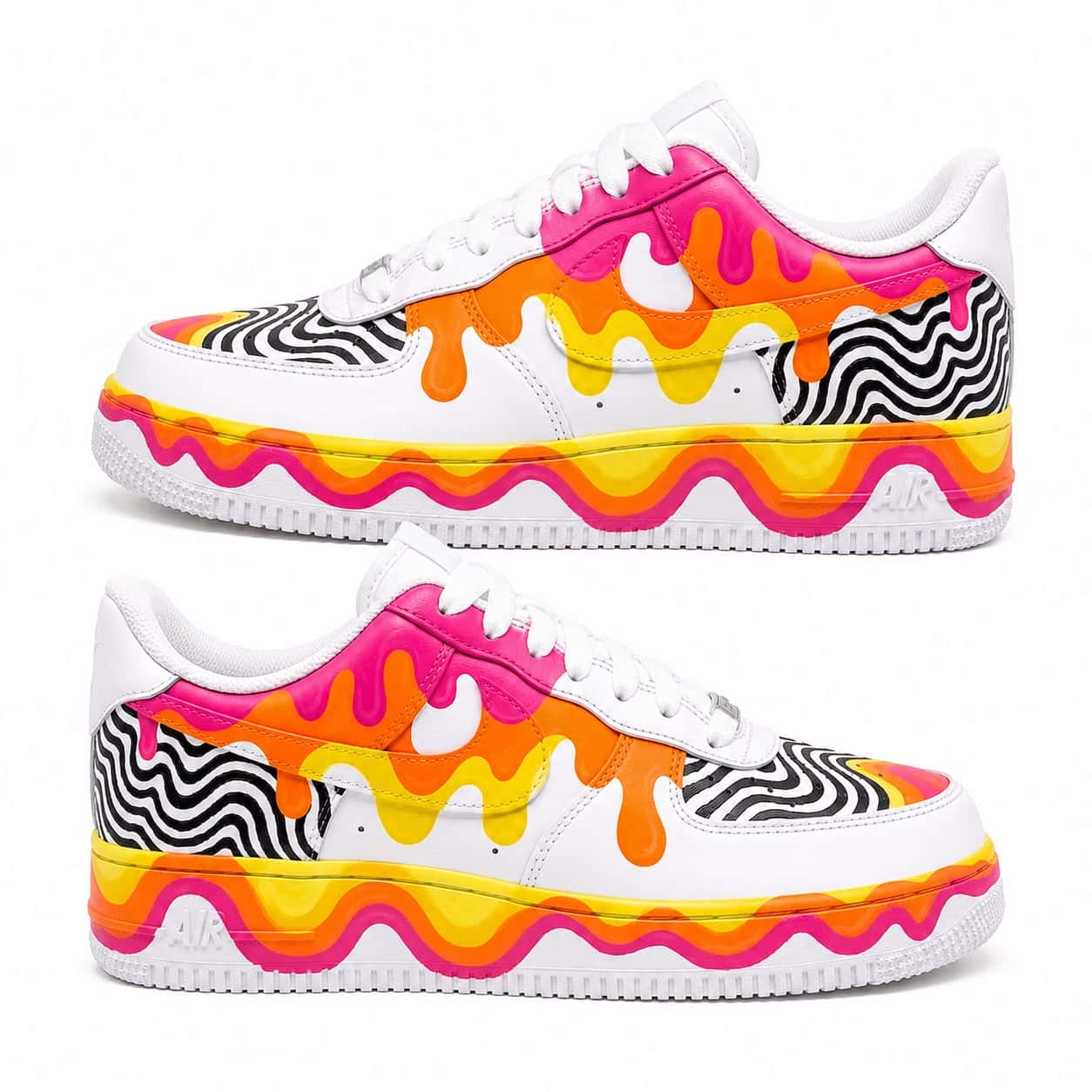 Psychedelic Orange & Pink Drip Hand-Painted Air Force 1s