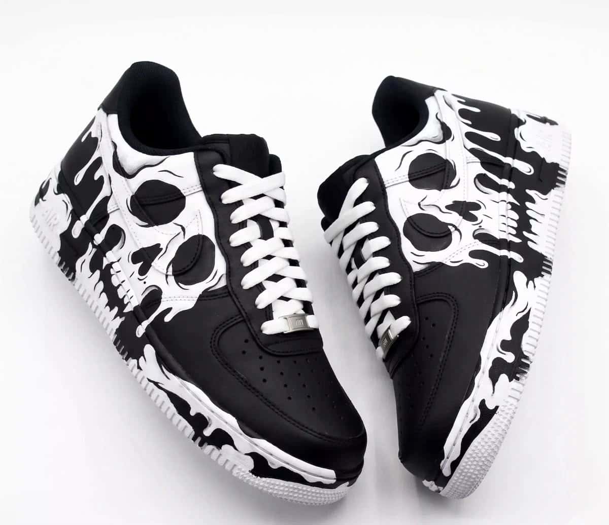 Black Skull Flame Hand-Painted Air Force 1s