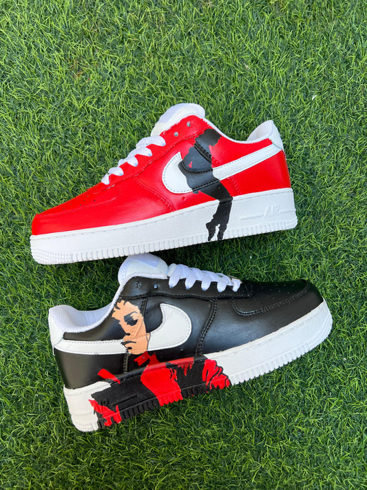 Michael Jackson Red & Black Hand-Painted Air Force 1s