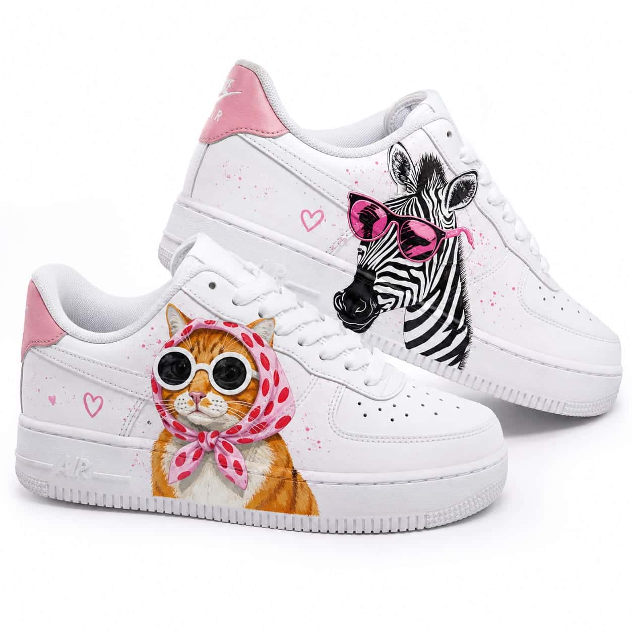 Pink Safari Cat & Zebra Custom Sneakers