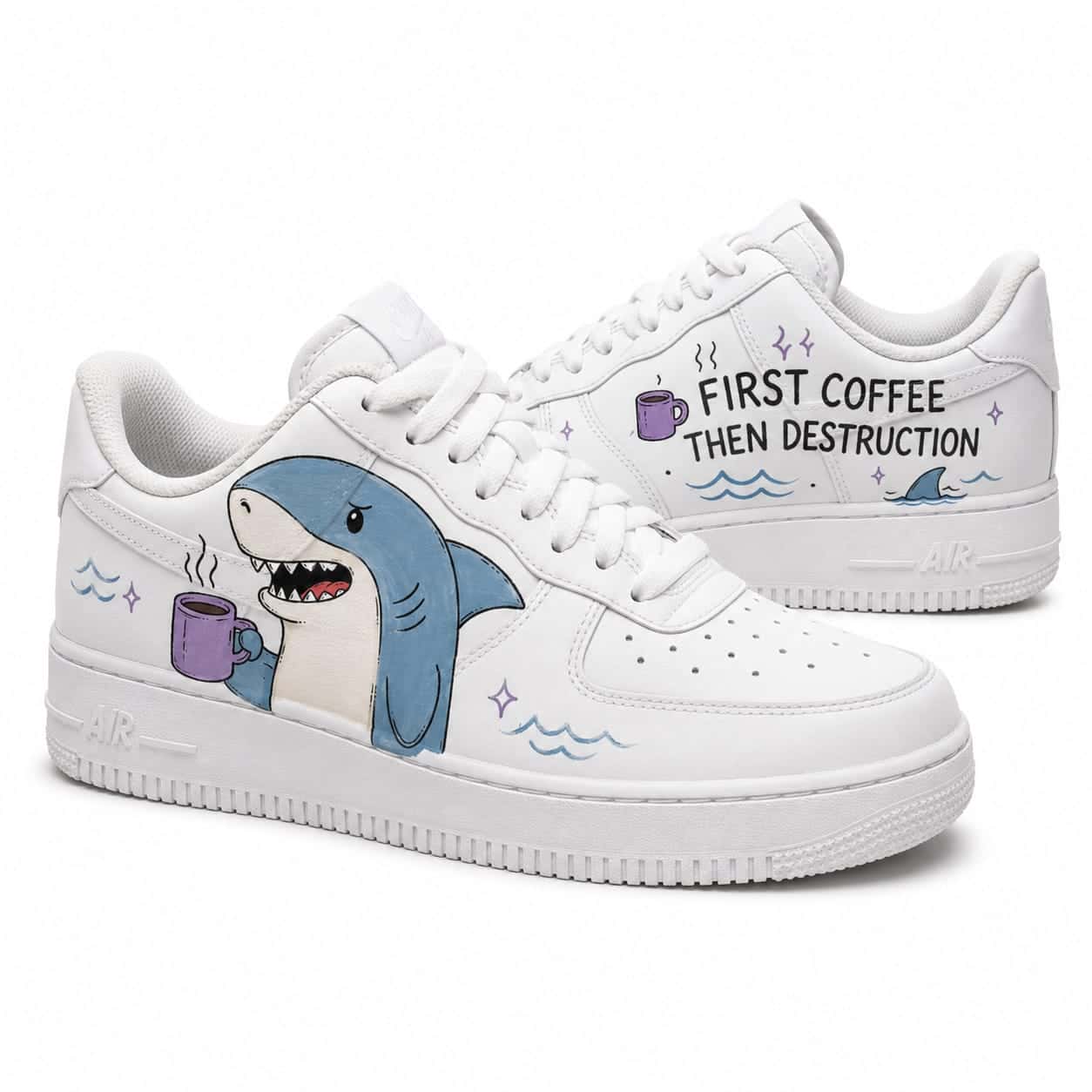 Shark “First Coffee Then Destruction” Custom Sneakers