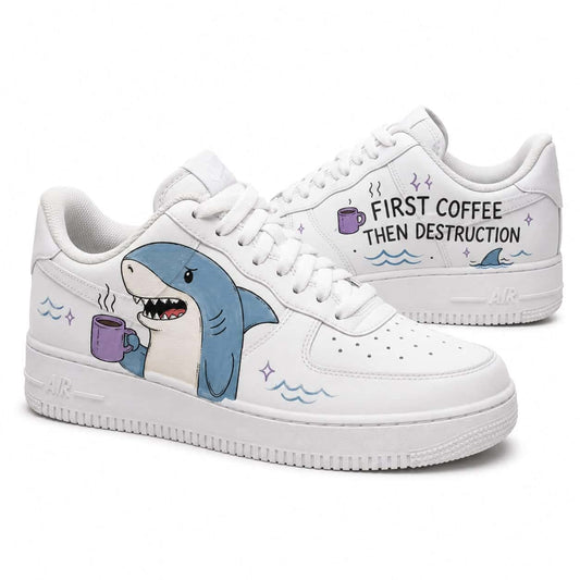 Shark “First Coffee Then Destruction” Custom Sneakers