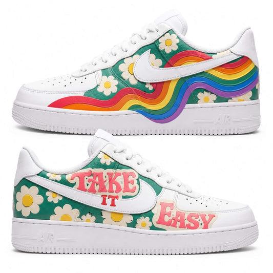 Take It Easy Rainbow Daisy Custom Sneakers