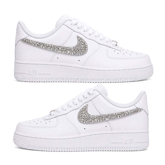 Silver Rhinestone Swoosh Custom Sneakers