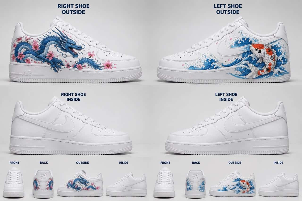 Japanese Dragon & Koi Wave Hand-Painted Air Force 1s