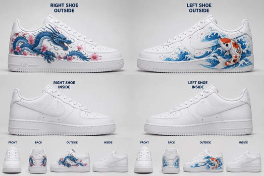 Japanese Dragon & Koi Wave Hand-Painted Air Force 1s