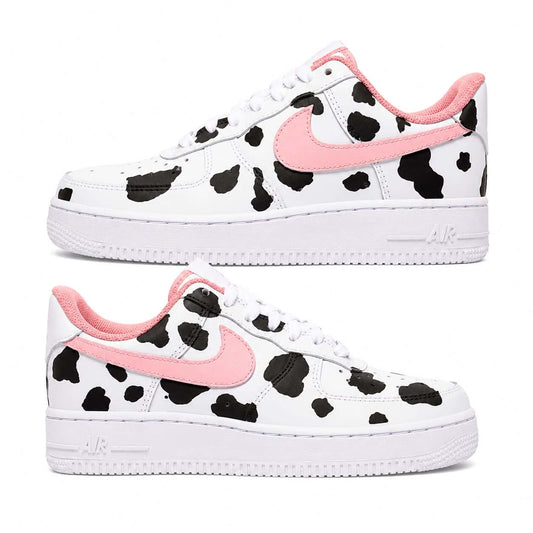 Pink Cow Print Hand-Painted Air Force 1s