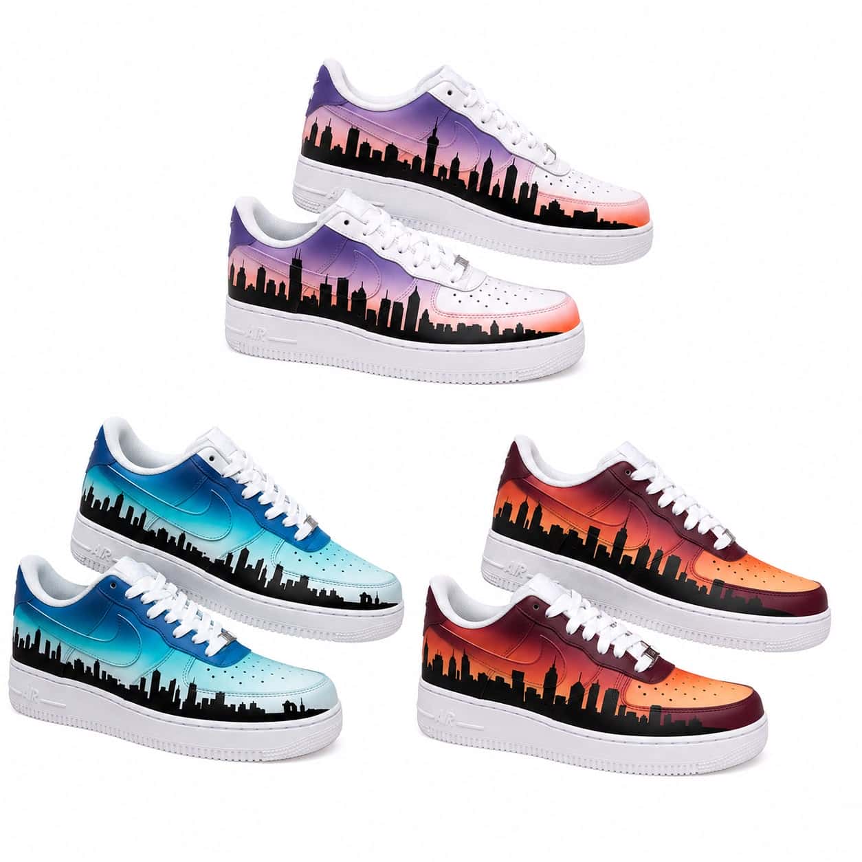 City Skyline Gradient Hand-Painted Air Force 1s