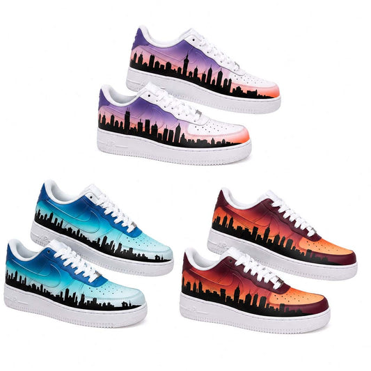 City Skyline Gradient Hand-Painted Air Force 1s