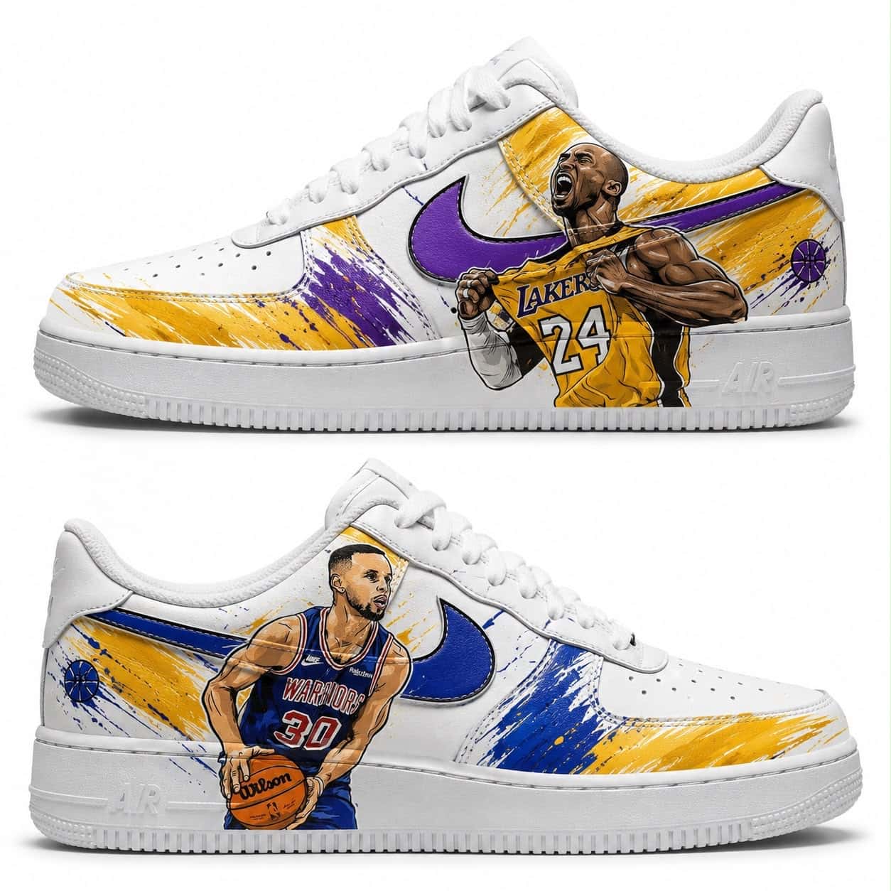 Stephen Curry & Kobe Bryant Logo Hand-Painted Air Force 1s