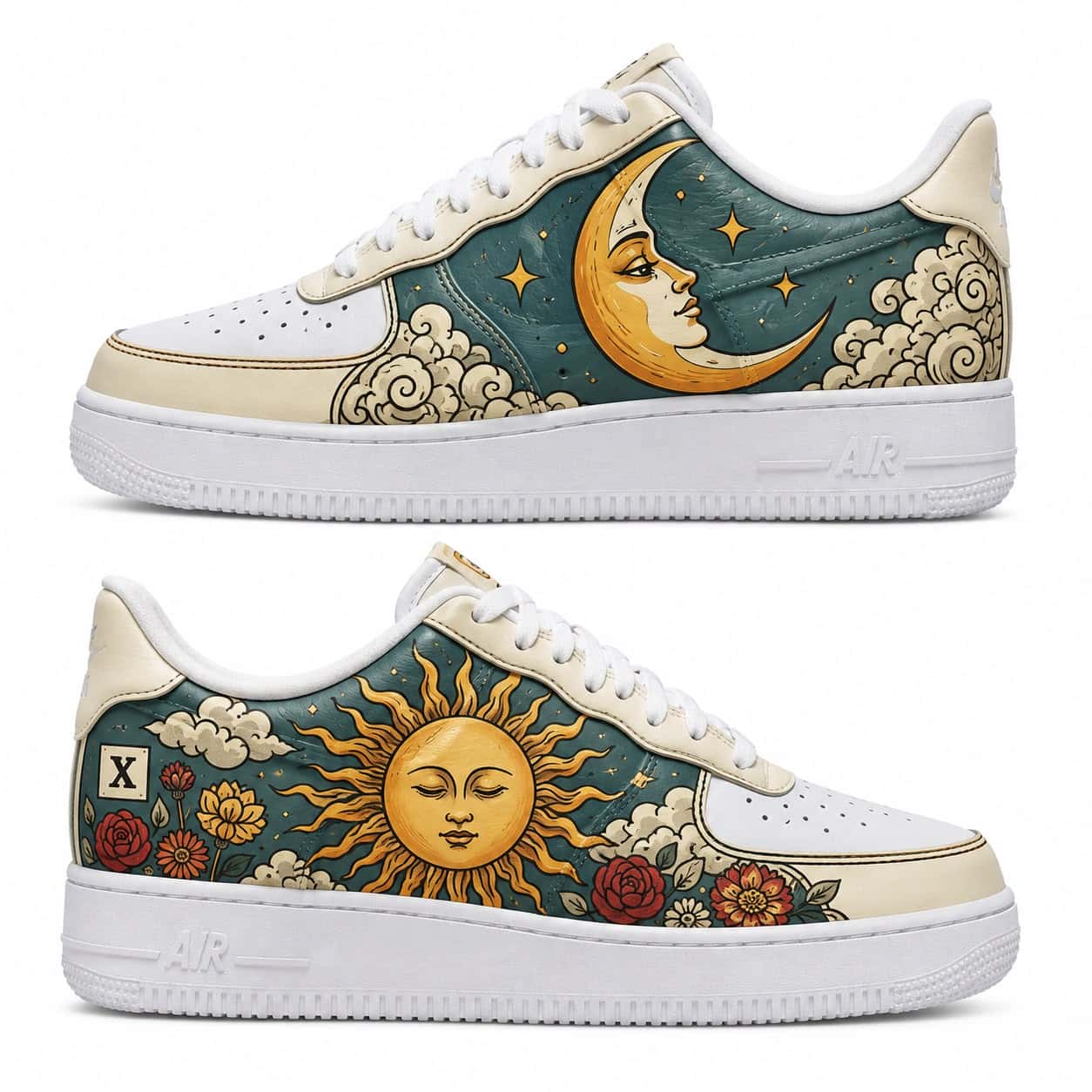 Celestial Sun & Moon Tarot Hand-Painted Air Force 1s