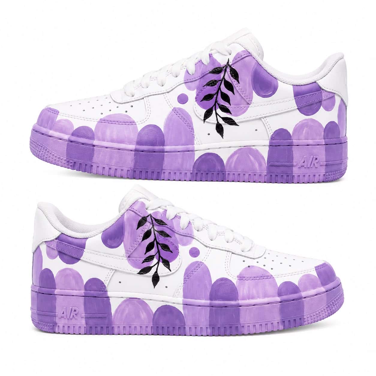 Purple Botanical Abstract Hand-Painted Air Force 1s
