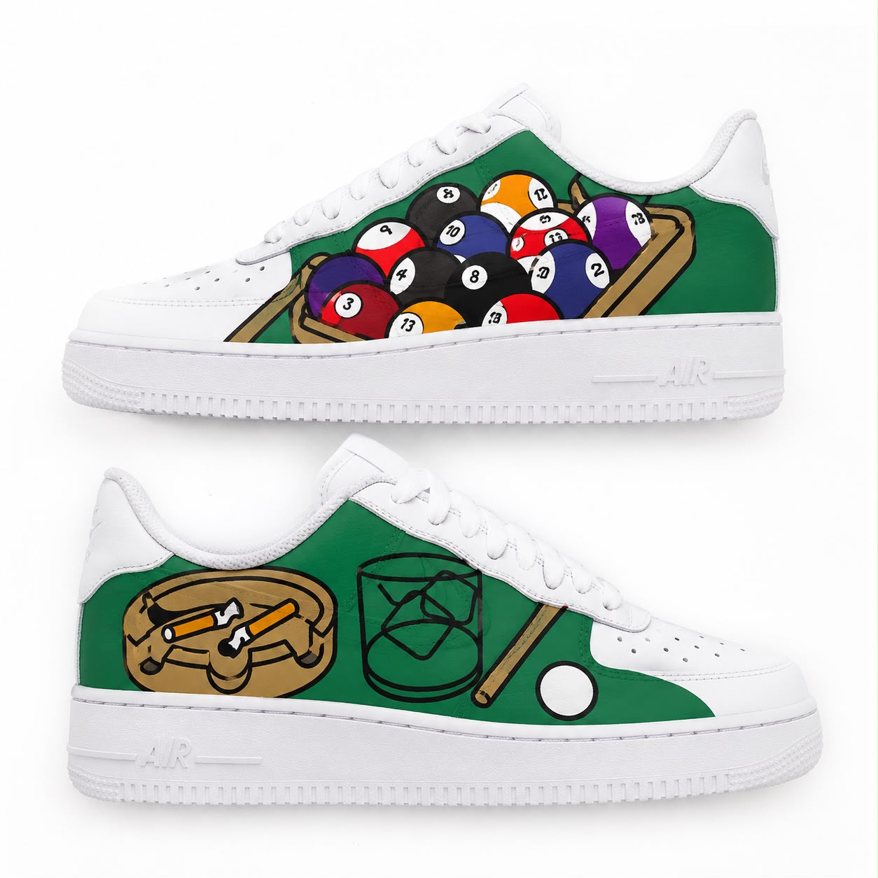 Billiards, Whiskey & Cigar Hand-Painted Air Force 1s
