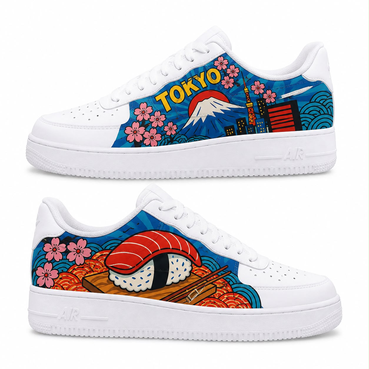 Tokyo Sushi & Mount Fuji Hand-Painted Air Force 1s