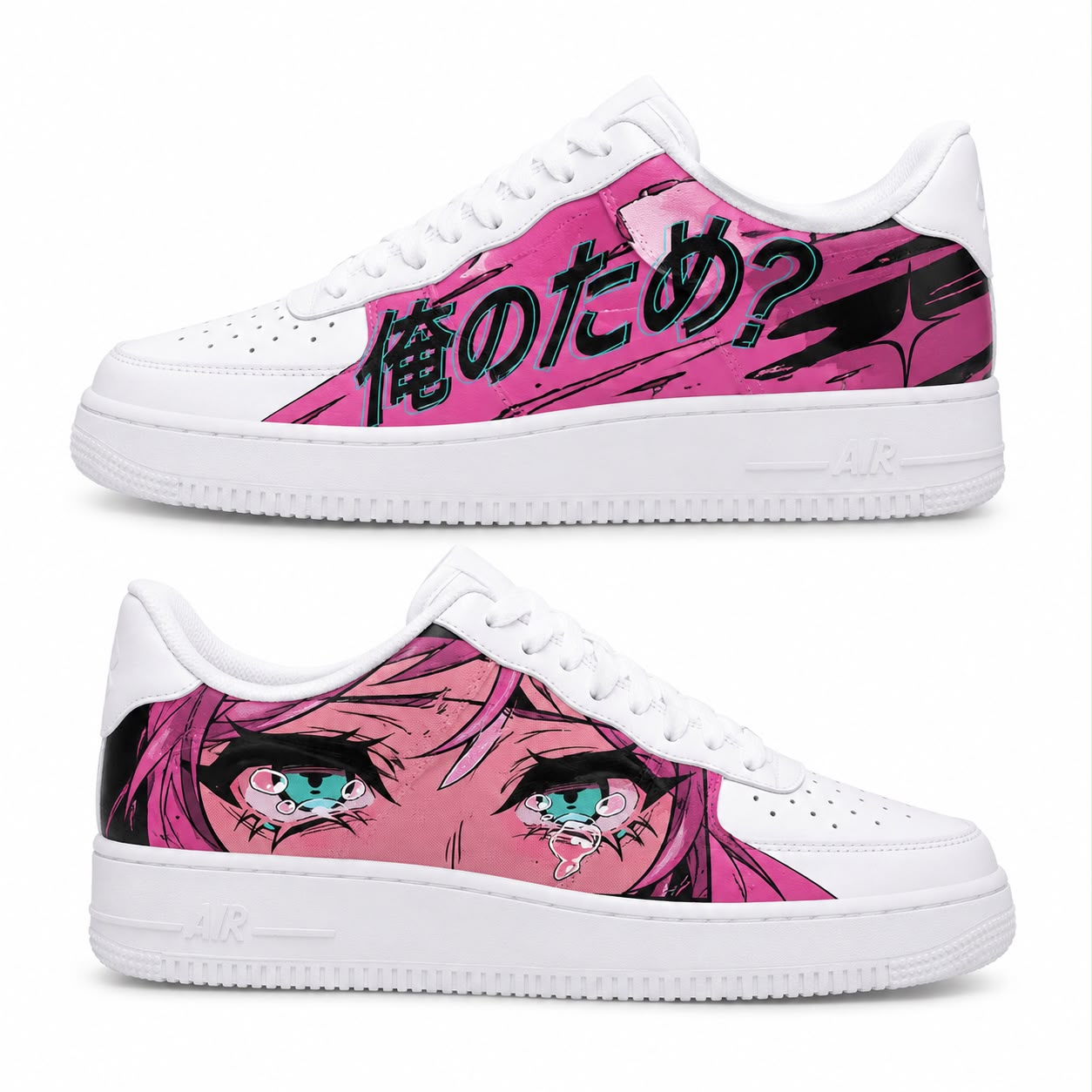 Pink Crying Anime Eyes Hand-Painted Air Force 1s